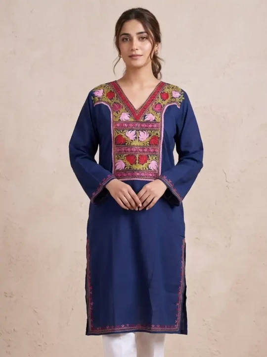 Navy Blue Aari Kashmiri Kurti