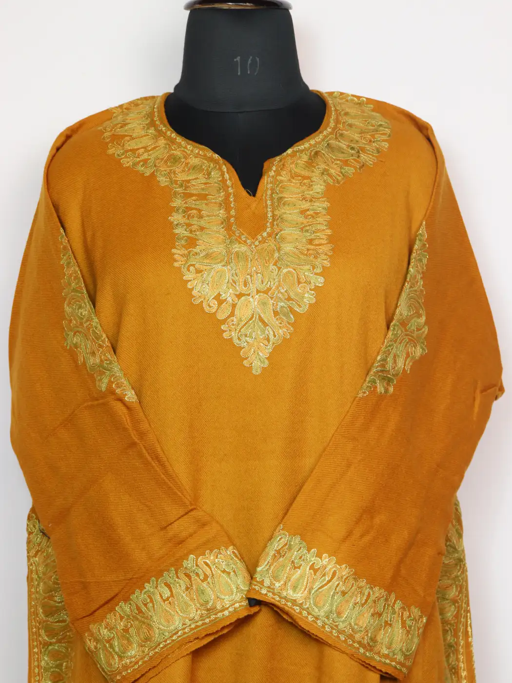 Mustard Cashmilon Wool Pheran With Sleeve and Daman Zari and Aari Embroidery Sukoon - Image 2