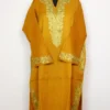 Tehrik Mustard Cashmilon Wool Pheran With Sleeve and Daman Zari and Aari Embroidery