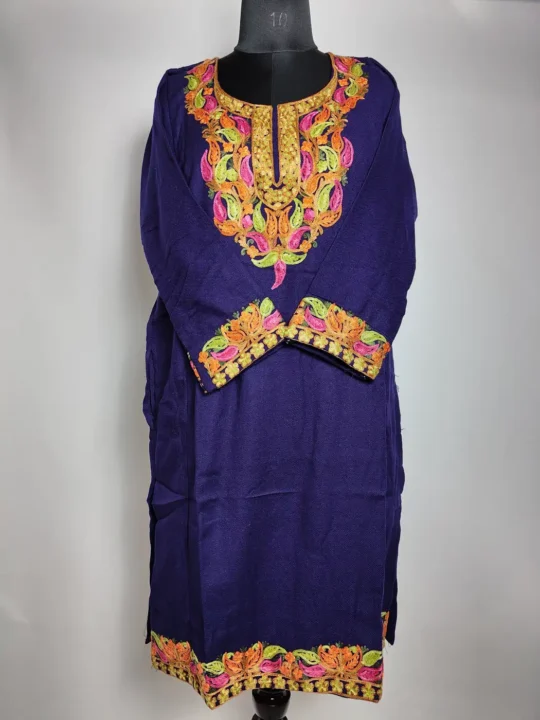 Nigeen Black Cashmilon Wool Pheran With Aari Embroidery