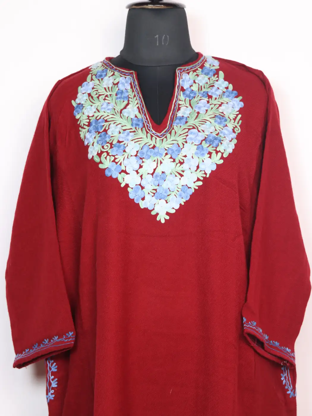 Maroon Cashmilon Wool Nishat Bagh Pheran With Aari Embroidery - Image 2
