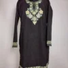 Short Black Cashmilon Wool Pheran Nigeen With Aari Embroidery