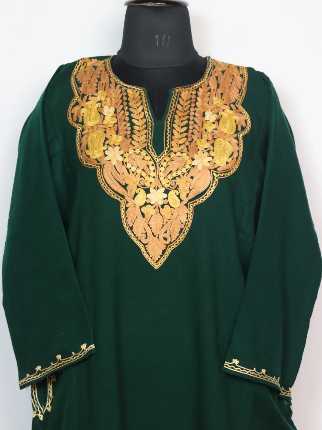 Cashmilon Wool Pheran in Dark Green With Aari Embroidery Nishat Bagh - Image 2