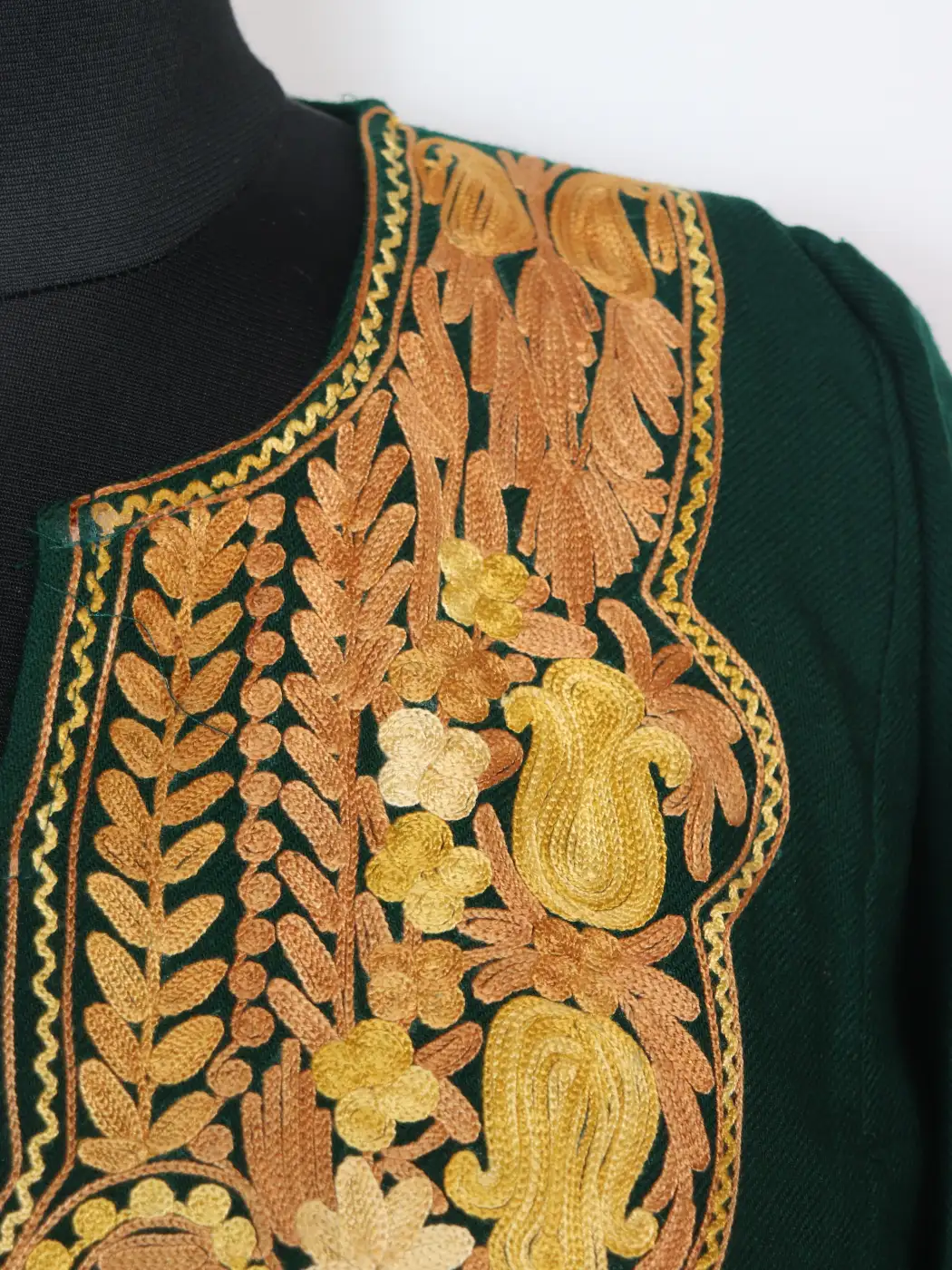 Cashmilon Wool Pheran in Dark Green With Aari Embroidery Nishat Bagh - Image 3