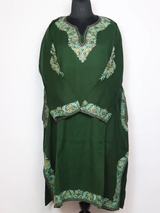 Sabzar Green Pheran in Cashmilon Wool With Aari Embroidery