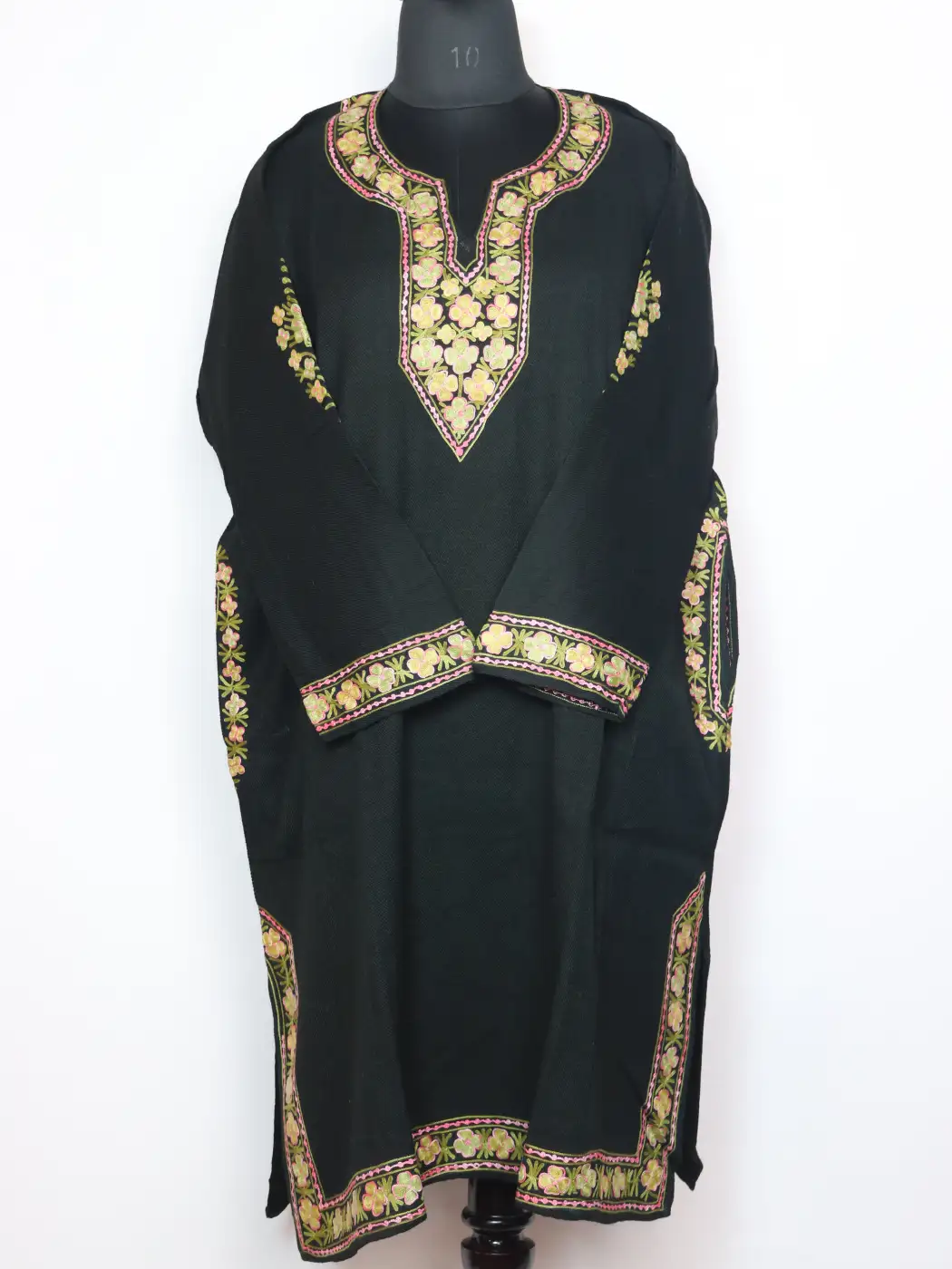 Taseer Black Pheran in Cashmilon Wool With Sleeve and Daman Aari Embroidery