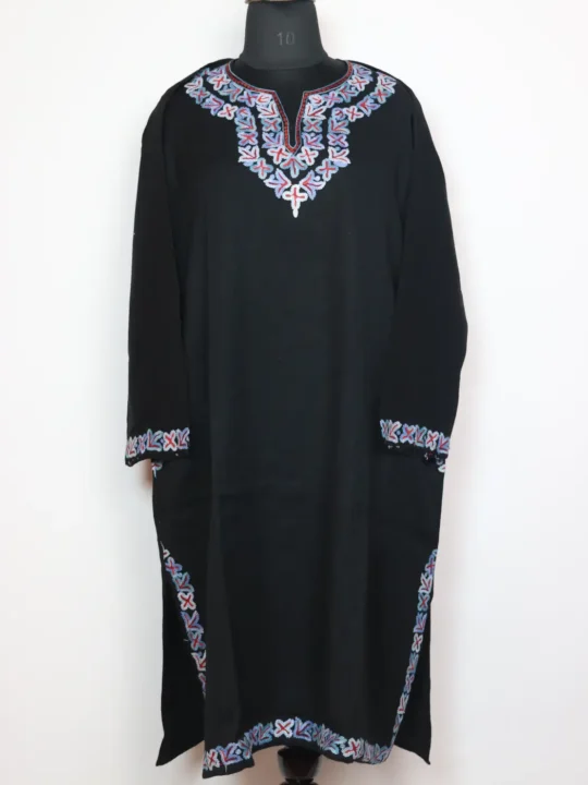Shaan Black Pheran in Cashmilon Wool With Sleeve and Daman Aari Embroidery