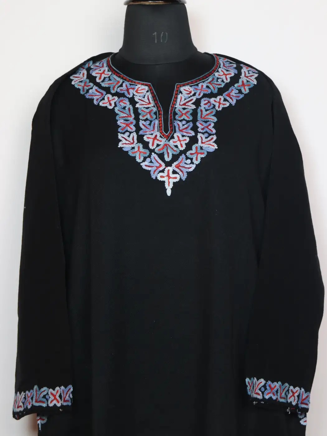 Shaan Black Pheran in Cashmilon Wool With Sleeve and Daman Aari Embroidery - Image 2