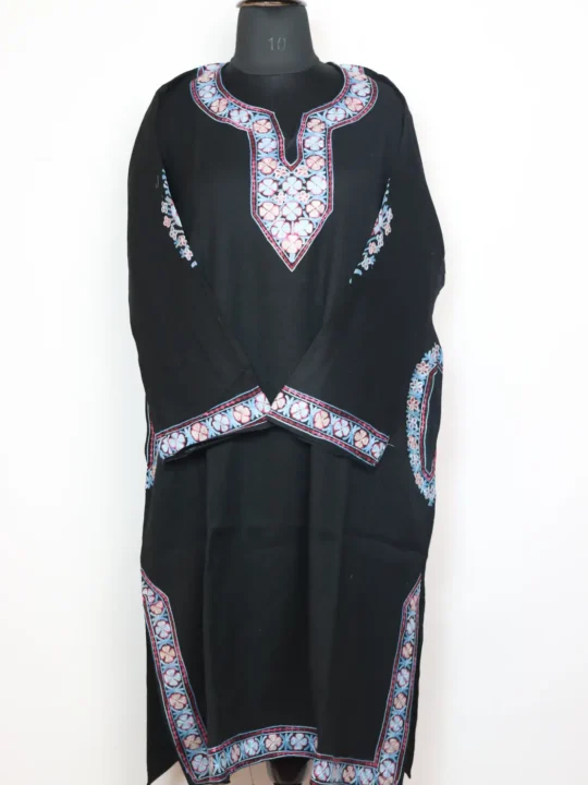 Black Husn Pheran in Cashmilon Wool With Sleeve and Daman Aari Embroidery