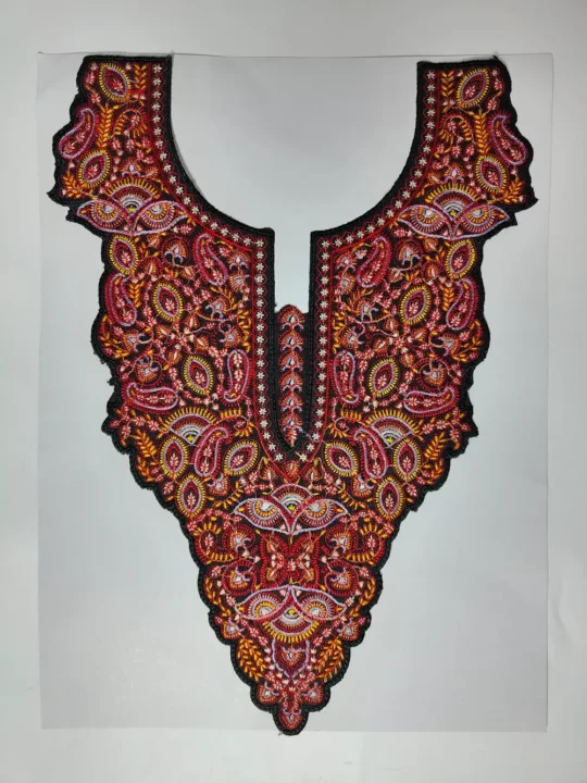 Nigar Black Patch with Sozni Embroidery with Lace