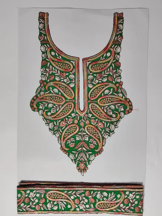 Green Patch with Sozni Embroidery with Lace