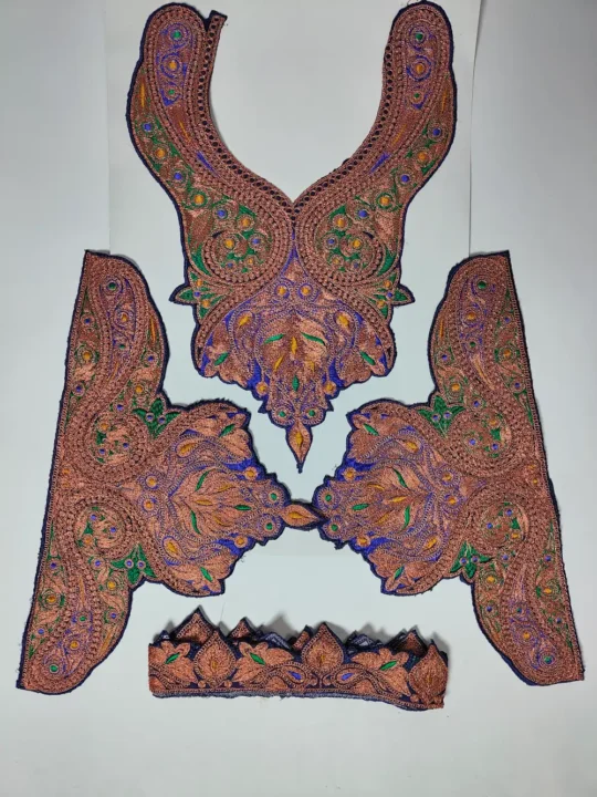 Jalwa Dark Blue Patch with Copper Tilla Embroidery with Sleeves and Lace