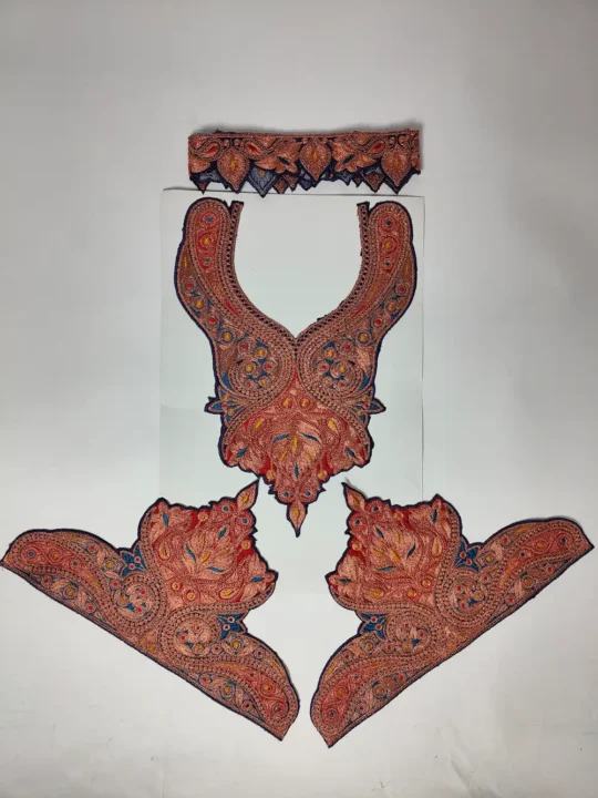 Dark Blue Patch with Copper Tilla Embroidery with Sleeves and Lace