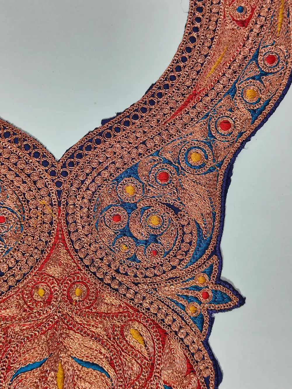 Dark Blue Patch with Copper Tilla Embroidery with Sleeves and Lace - Image 2