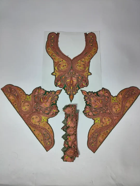 Olive Green Patch with Copper Tilla Embroidery with Sleeves and Lace