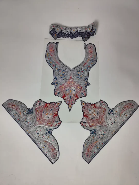 Taskeen Dark Blue Patch with Silver Tilla Embroidery with Sleeves and Lace