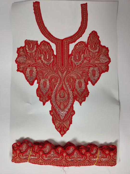 Red Nawa Patch with Silver Tilla Embroidery with Lace