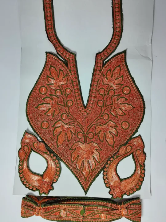 Green Patch with Silver Tilla Embroidery with Sleeves and Lace