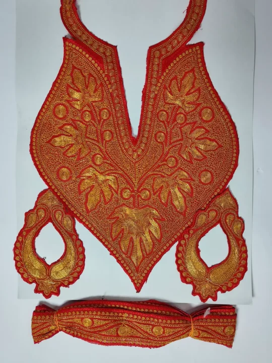 Red Hayat Silver Tilla Embroidered Patch with Sleeves and Lace