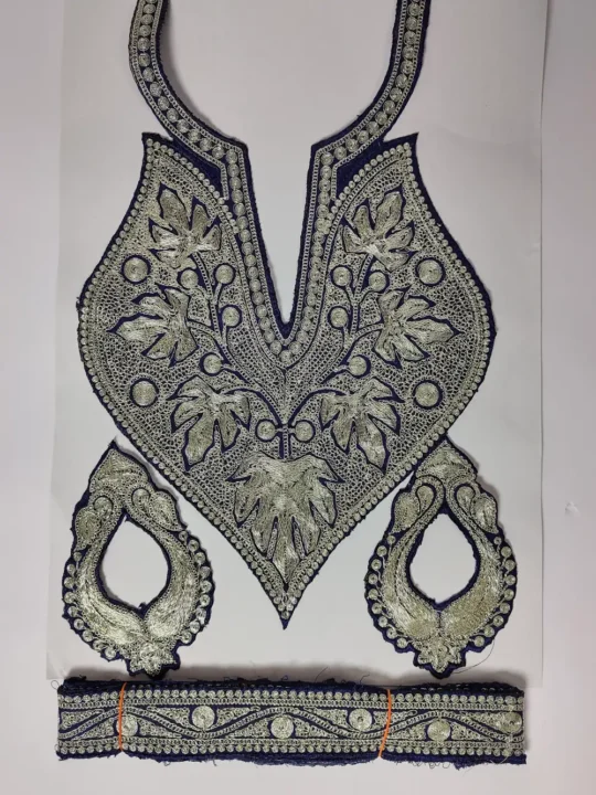 Navy Blue with Silver Tilla Embroidered Patch with Sleeves and Lace