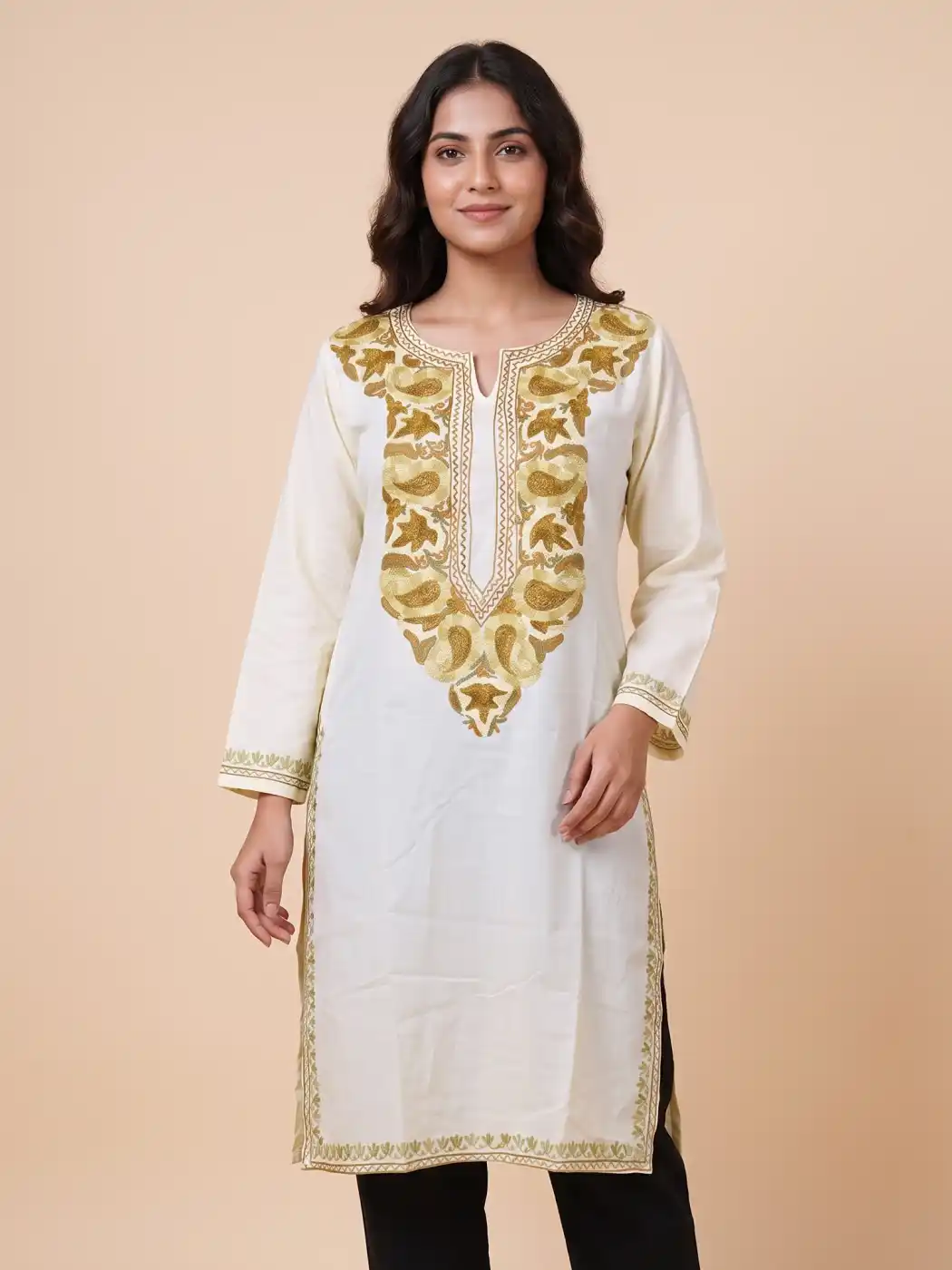 Light Yellow Summer Cool Kurta with Aari Work