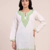 Off-White Short Ruby Cotton Kurta with Aari Embroidery