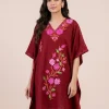 Hayat Crush Cotton Maroon Kaftan with Aari Work