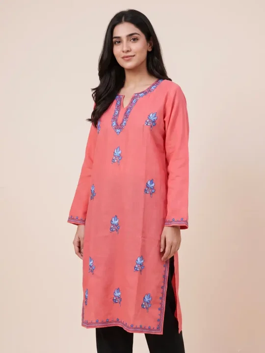 Pink Summer  Cotton Kurta with Kashmiri Sozni Handwork