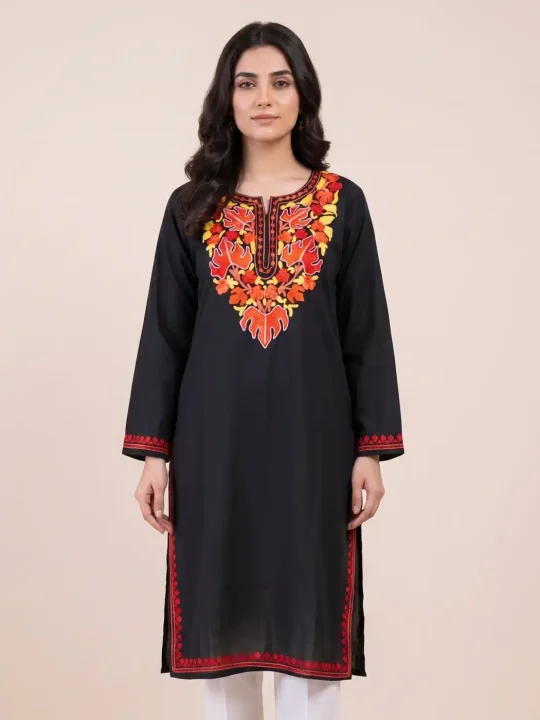Black Chinar Summer cool Kashmiri Aari Kurta