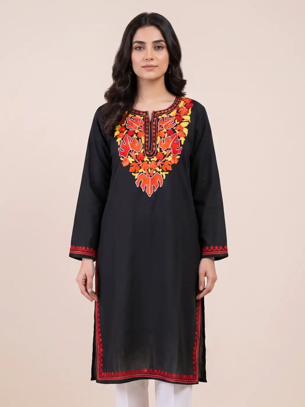 Black Chinar Summer cool Kashmiri Aari Kurta