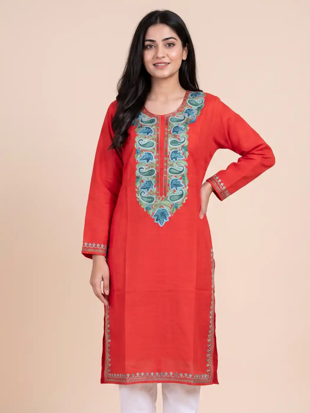 Red Ruby Cotton Aari Kurta