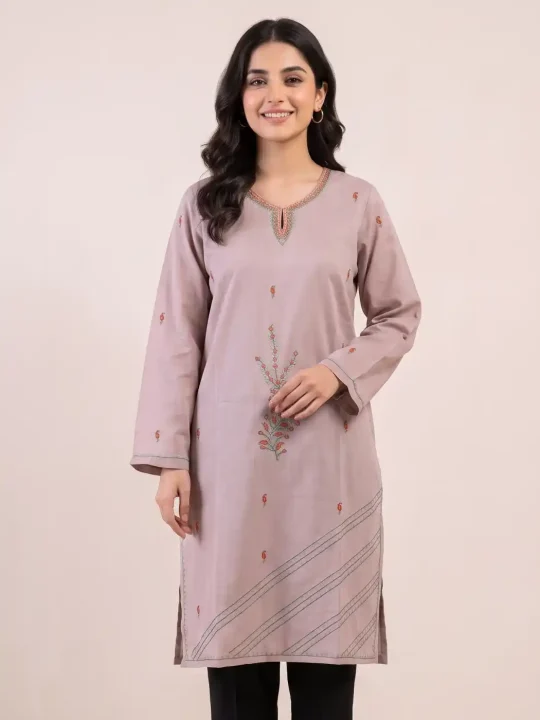 Beige Sonth Cotton Kurta with Kashmiri Sozni Handwork