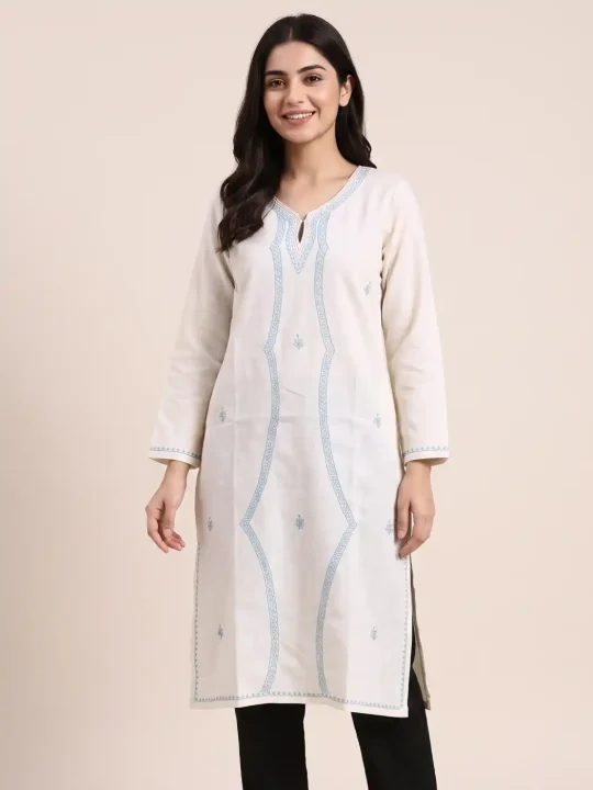 Safed Saaz White Kashmiri Cotton Kurta with Sozni Handwork