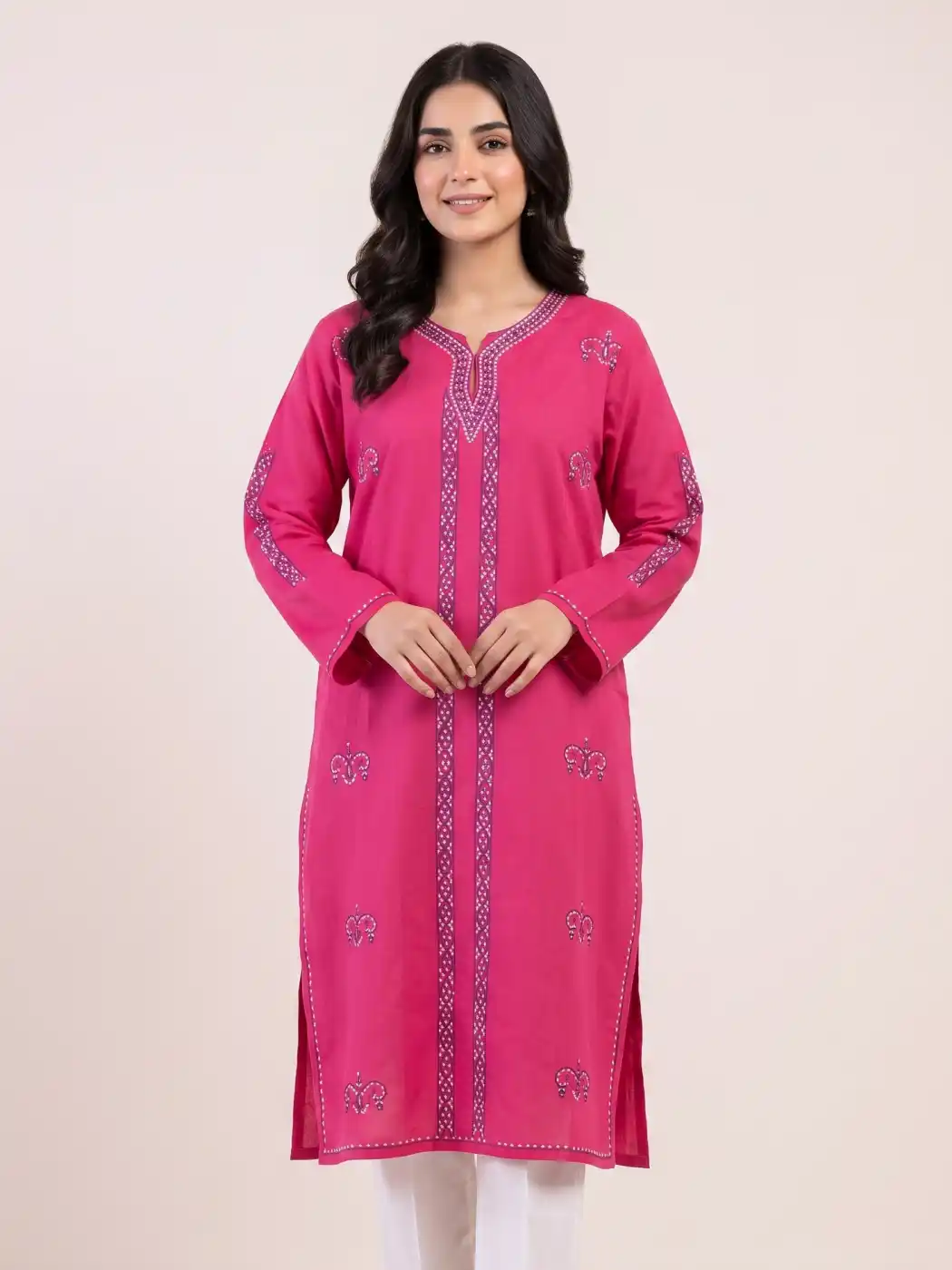 Harud Magenta Kastoori Kashmiri Cotton Kurta with Sozni Handwork