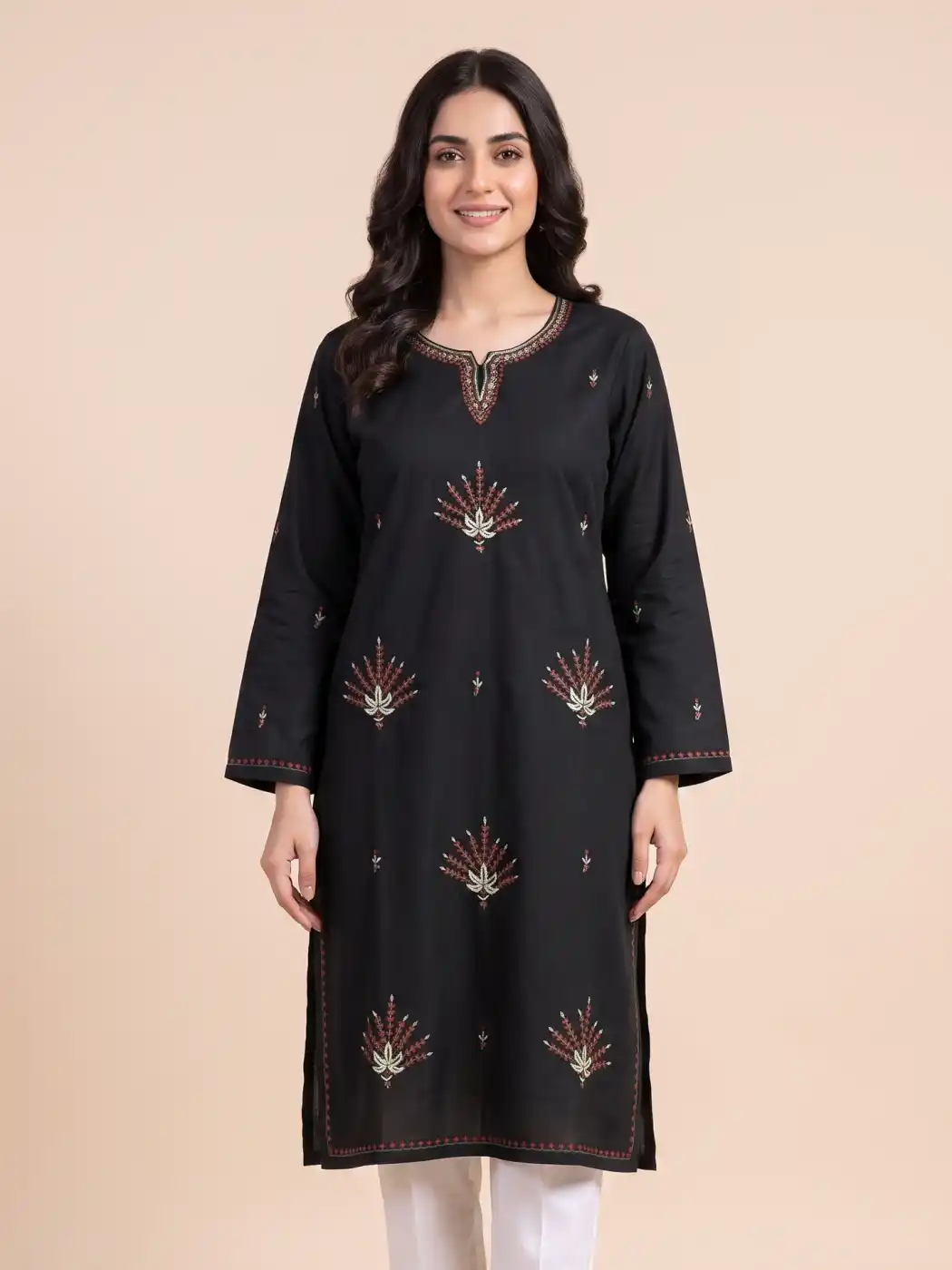 Black Harud Ruby Cotton Kurta with Aari Embroidery