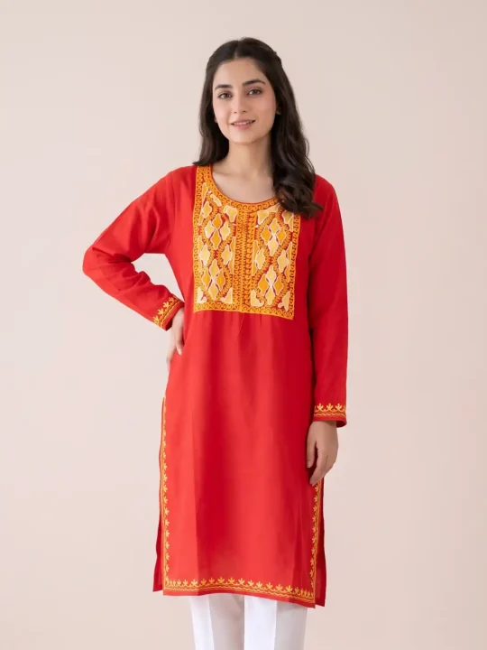 Red Summer cool Aari Kurta