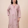 Beige Nazakat Kashmiri Sozni Handwork Cotton Kurta