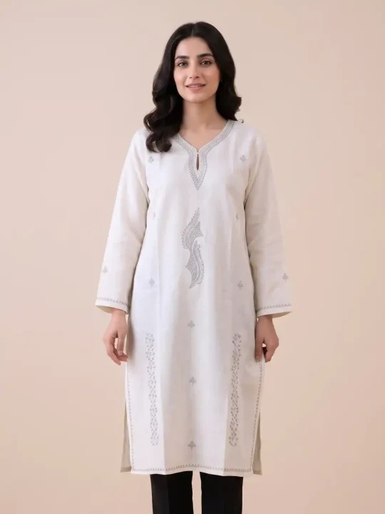 Off-White Sozni Handwork Ruby Cotton Kurta