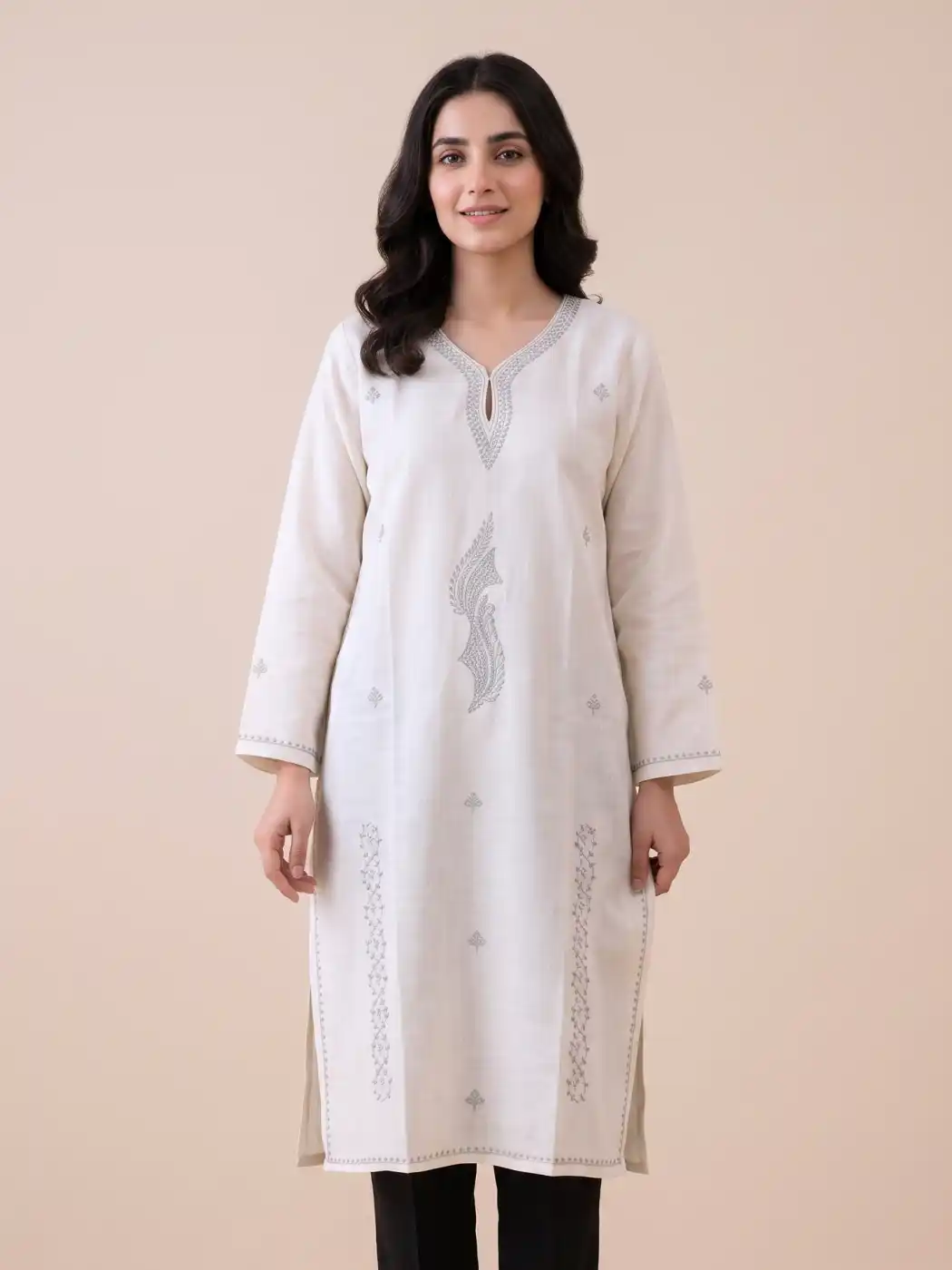 Off-White Sozni Handwork Ruby Cotton Kurta