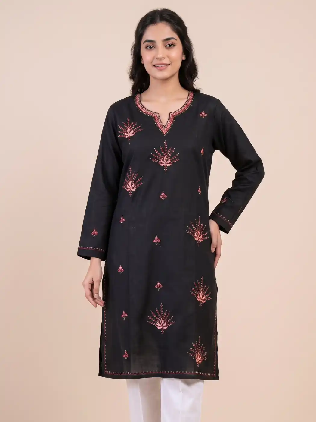 Ruby Cotton Balck Kurta with Kashmiri Sozni Handwork