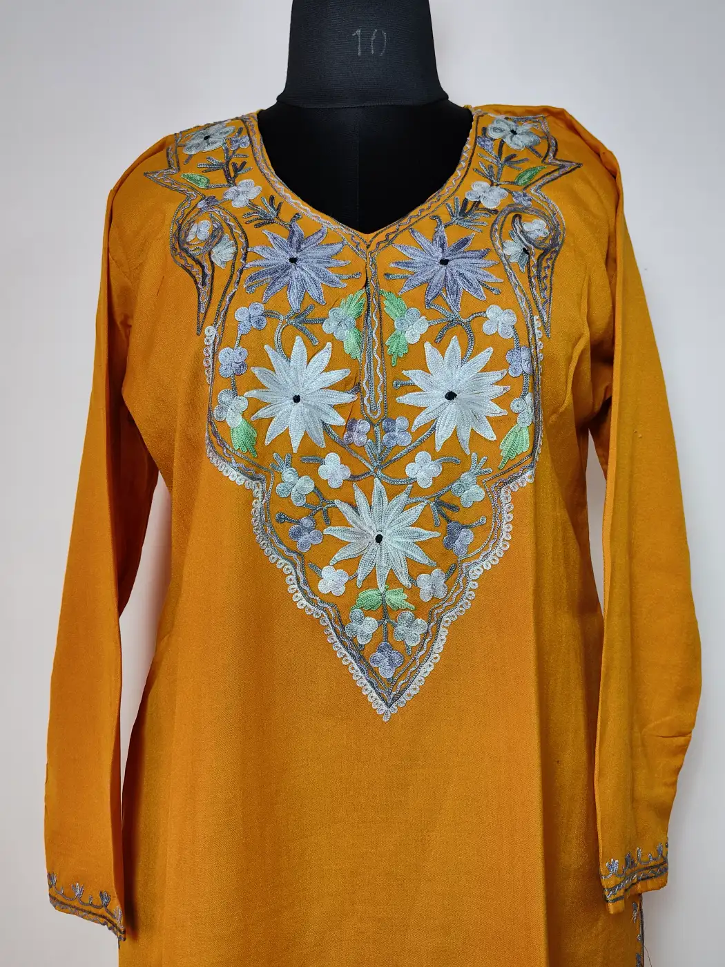 Dilkash Summer Cool Long Mustard Co-ord Set with Aari Embroidery - Image 2