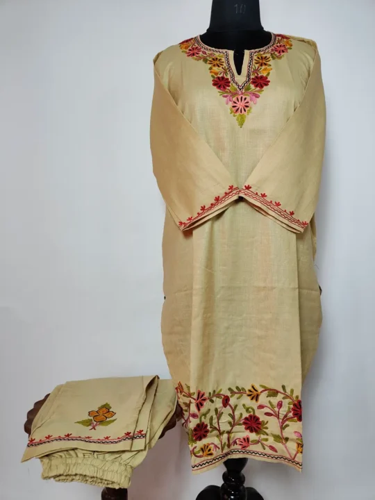 Summer Cool Cream Co-ord Set with Daman Aari Embroidery
