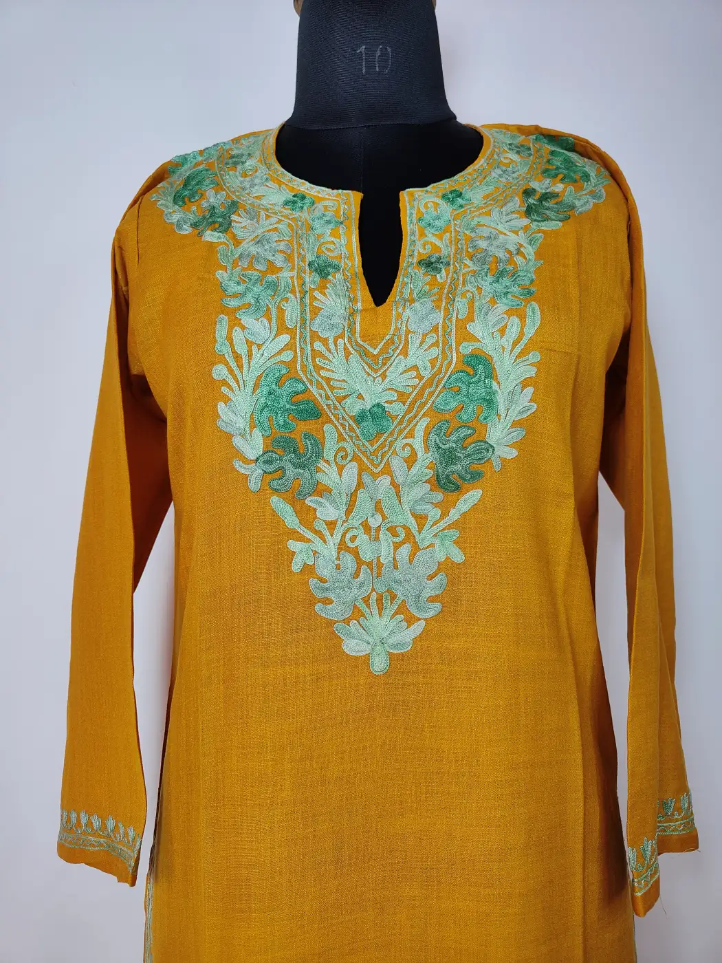 Tazgi Mustard Long Ruby Cotton Co-ord Set with Aari Embroidery - Image 2