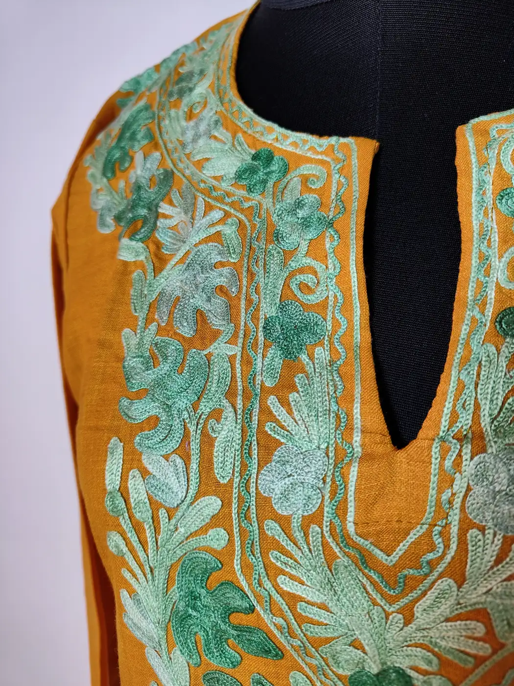 Tazgi Mustard Long Ruby Cotton Co-ord Set with Aari Embroidery - Image 3