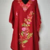 Maroon Husna Cotton Kaftan with Aari Work