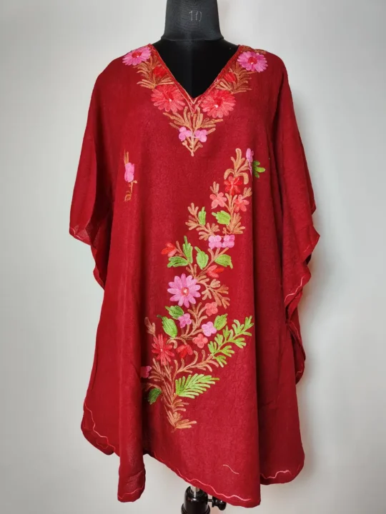 Maroon Husna Cotton Kaftan with Aari Work