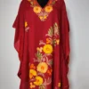 Raqs Maroon Cotton Kaftan with Aari Work