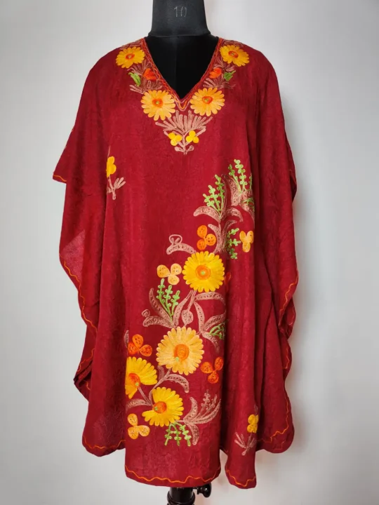 Raqs Maroon Cotton Kaftan with Aari Work