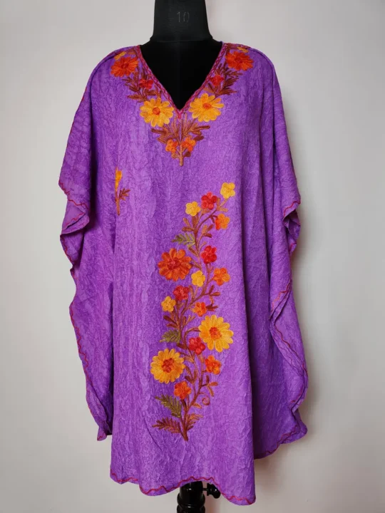 Purple Cotton Zehra Kaftan with Aari Work