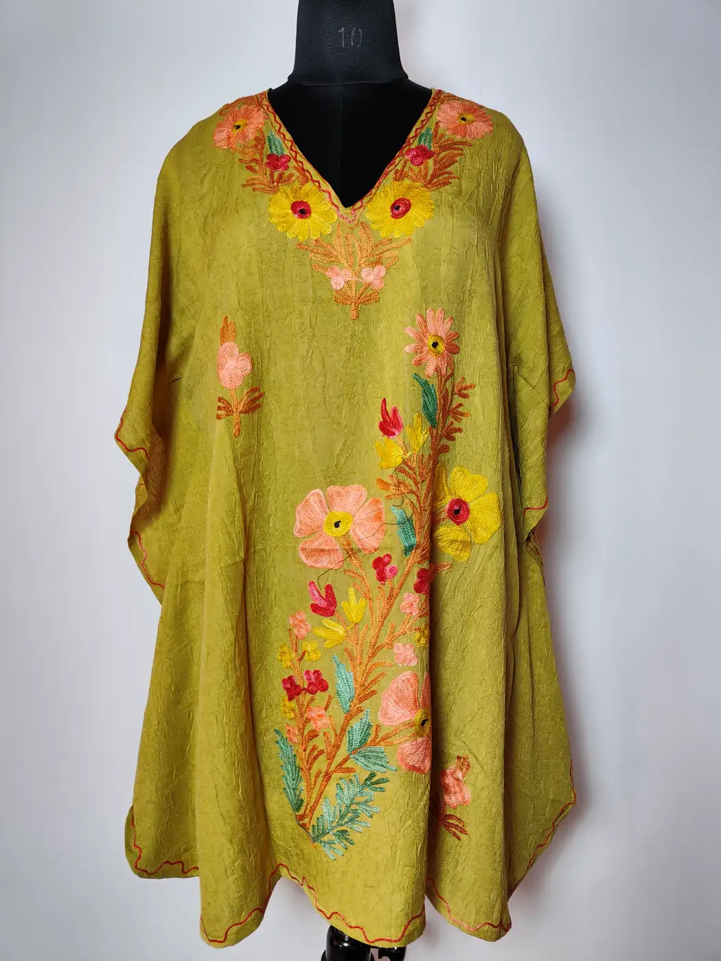 Mehndi Green Cotton Kaftan Ayan with Aari Work
